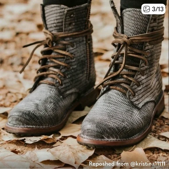 Freebird Gray Lace-Up Ankle Leathrt Boots Size 11 - Picture 3 of 9